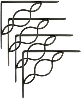 amig Plankdrager/steun/beugel Decoratief - 4x - metaal - zwart - H150 x B125 mm - Tot 195 kg
