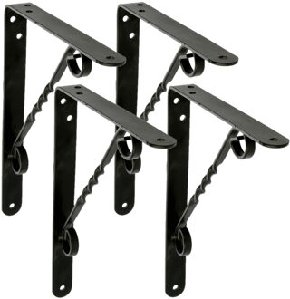 amig Plankdrager/steun/beugel Decoratief - 4x - metaal - zwart - H250 x B200 mm - Tot 60 kg
