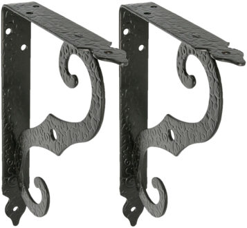 amig Plankdrager/steun/muurbeugel Barok - 2x - metaal - zwart - H150 x B115 mm - Tot 90 kg