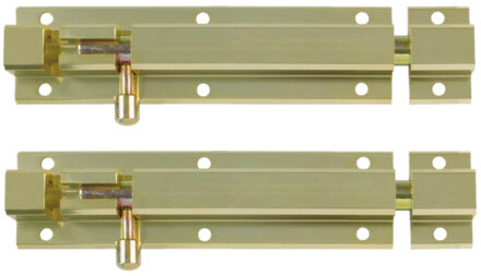 amig schuifslot/plaatgrendel - 2x - aluminium - 10cm - goud - incl schroeven - deur - raam