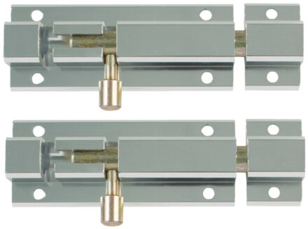 amig schuifslot/plaatgrendel - 2x - aluminium - 10cm - zilver - incl schroeven - deur - raam