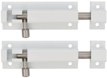 amig schuifslot/plaatgrendel - 2x - aluminium - 15 cm - wit - deur - schutting - raam