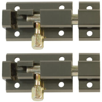 amig schuifslot/plaatgrendel - 2x - aluminium - 5 cm - brons - deur - schutting - raam slot