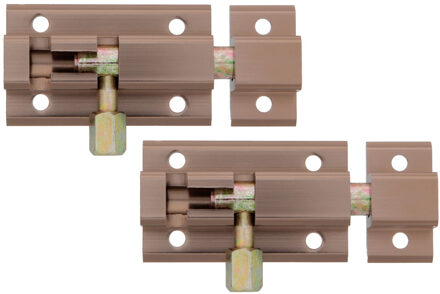 amig schuifslot/plaatgrendel - 2x - aluminium - 6 cm - brons - deur - schutting - raam slot