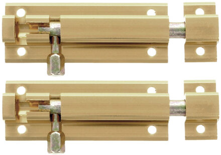 amig schuifslot/plaatgrendel - 2x - aluminium - 8 cm - goudkleur - deur - schutting - raam