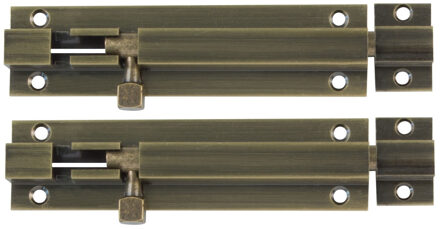 amig schuifslot/plaatgrendel - 2x - messing - 4 x 2.55 cm - brons - antiek look - deur - poort