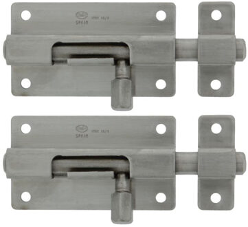 amig schuifslot/plaatgrendel - 2x - RVS - 10 x 3.7cm - mat - deur - hek - Grendels Zilverkleurig