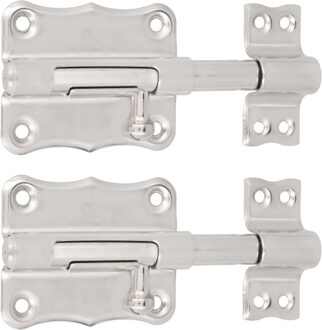 amig schuifslot/plaatgrendel - 2x - staal - 10 x 5.6 cm - vernikkeld - zilver - deur - poort - Grendels Zilverkleurig