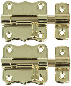 amig schuifslot/plaatgrendel - 2x - staal - 3 x 3.3 cm - messing afwerking - goud - deur - poort
