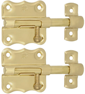 amig schuifslot/plaatgrendel - 2x - staal - 4 x 3.8 cm - messing afwerking - goud - deur - poort