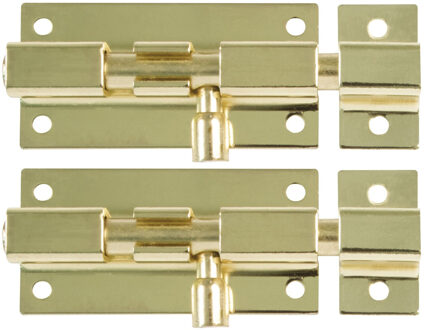 amig schuifslot/plaatgrendel - 2x - staal - 6 x 2.75 cm - met messing afgewerkt staal - deur - sch