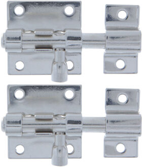 amig schuifslot/plaatgrendel - 2x - staal - 6 x 2.75 cm - vernikkeld staal - deur - schutting - hek