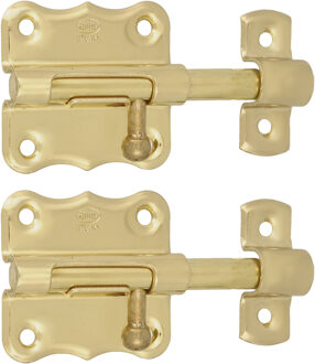 amig schuifslot/plaatgrendel - 2x - staal - 6 x 4.8 cm - messing afwerking - goud - deur - poort