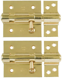 amig schuifslot/plaatgrendel - 2x - staal - 7cm - messing - incl schroeven - deur - raam