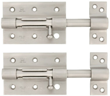 amig schuifslot/plaatgrendel - 2x - staal - 8.5cm - mat rvs - incl schroeven - deur - raam