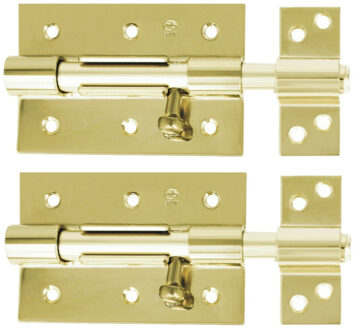 amig schuifslot/plaatgrendel - 2x - staal - 8.5cm - messing - incl schroeven - deur - raam