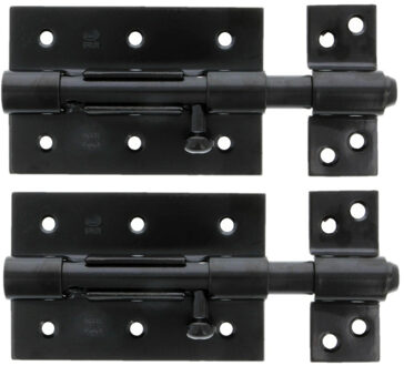 amig schuifslot/plaatgrendel - 2x - staal - 8.5cm - zwart - incl schroeven - deur - raam