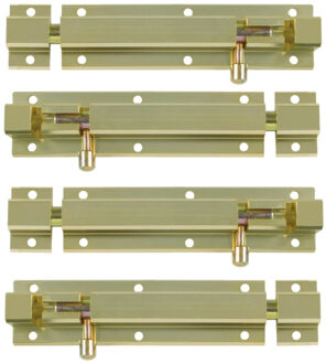 amig schuifslot/plaatgrendel - 4x - aluminium - 15cm - goud - incl schroeven - deur - raam