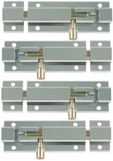 amig schuifslot/plaatgrendel - 4x - aluminium - 15cm - wit - incl schroeven - deur - raam