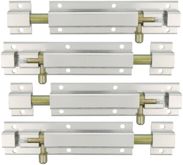 amig schuifslot/plaatgrendel - 4x - aluminium - 25cm - zilver - incl schroeven - deur - raam