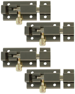 amig schuifslot/plaatgrendel - 4x - aluminium - 5 cm - brons - deur - schutting - raam slot