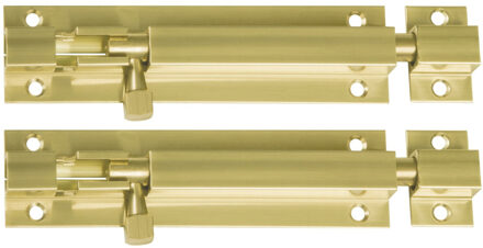 amig schuifslot/plaatgrendel - 4x - messing - 4 x 2.55 cm - koper/goudkleur - gepolijst - deur - poo