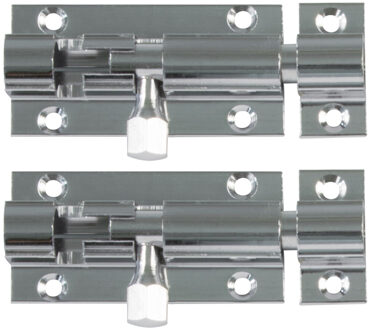 amig schuifslot/plaatgrendel - 4x - messing - 4 x 2.55 cm - verchroomd - deur - poort