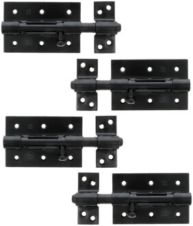 amig schuifslot/plaatgrendel - 4x - staal - 12cm - zwart - incl schroeven - deur - raam