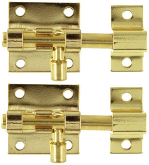 amig schuifslot/plaatgrendel - 4x - staal - 3 x 2.75 cm - met messing afgewerkt staal - deur - sch