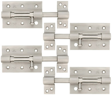 amig schuifslot/plaatgrendel - 4x - staal - 7cm - mat rvs - incl schroeven - deur - raam