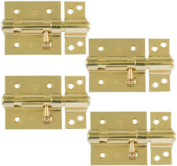 amig schuifslot/plaatgrendel - 4x - staal - 7cm - messing - incl schroeven - deur - raam