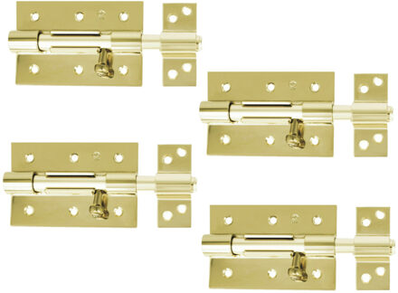 amig schuifslot/plaatgrendel - 4x - staal - 8.5cm - messing - incl schroeven - deur - raam