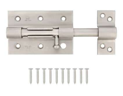 amig schuifslot/plaatgrendel - staal - 10cm - mat rvs - incl schroeven - deur - raam - Grendels Zilverkleurig