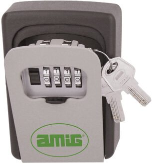 amig sleutelkluis met cijferslot - grijs - staal - muur montage incl. schroeven- 12 x 9 x 4 cm