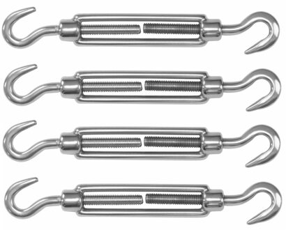 amig Spanschroeven/draadspanner met haak/haak - 4x - 11cm - 316L RVS - 200kg - M8 schroefdraad