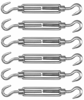 amig Spanschroeven/draadspanner met haak/haak - 6x - 11cm - 316L RVS - 120kg - M6 schroefdraad