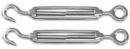 amig Spanschroeven/draadspanner met haak/oog - 2x - 11cm - 316L RVS - 120kg - M6 schroefdraad