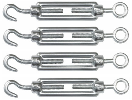amig Spanschroeven/draadspanner met haak/oog - 4x - 11cm - verzinkt staal - 120kg - M6 schroefdraad