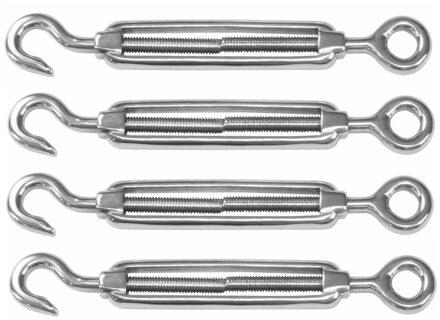 amig Spanschroeven/draadspanner met haak/oog - 4x - 12.5cm - 316L RVS - 300kg - M10 schroefdra