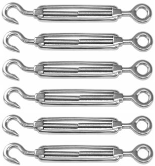 amig Spanschroeven/draadspanner met haak/oog - 6x - 12.5cm - 316L RVS - 300kg - M10 schroefdra