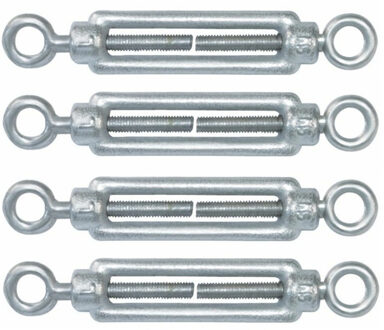 amig Spanschroeven/draadspanner met oog/oog - 4x - 11cm - verzinkt staal - 120kg - M6 schroefdraad