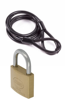 amig staalkabel met hangslot 50 mm - kabel geplastificeerd 1.5 m x 8 mm - hangslot met 2 sleutels