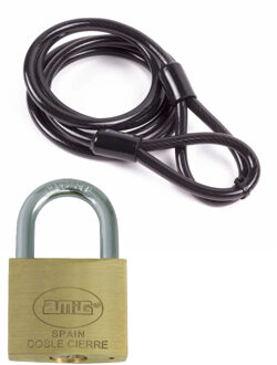 amig staalkabel met hangslot 70 mm - kabel geplastificeerd 1.5 m x 8 mm - hangslot met 2 sleutels