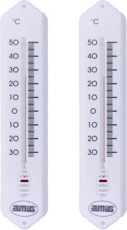 amig Thermometer binnen/buiten - 2x - kunststof - wit - 19 x 5 cm