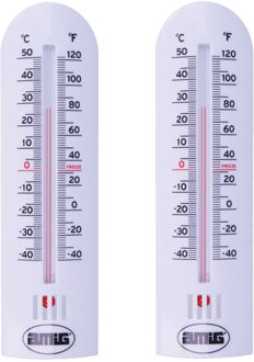 amig Thermometer binnen/buiten - 2x - kunststof - wit - 30 x 6,5 cm - Celsius/Fahrenheit