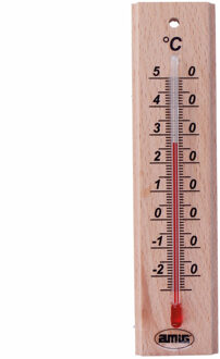 amig Thermometer binnen/buiten - hout - bruin - 14 x 3 cm - Buitenthermometers