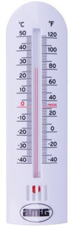 amig Thermometer binnen/buiten - kunststof - wit - 30 x 6,5 cm - Celsius/Fahrenheit - Buitenthermometers