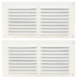 amig Ventilatie/muurrooster met gaas - 2x - 100 x 200mm - aluminium - wit - schoepenrooster