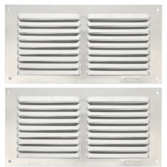 amig Ventilatie/muurrooster met gaas - 2x - 100 x 200mm - aluminium - zilver - schoepenrooster