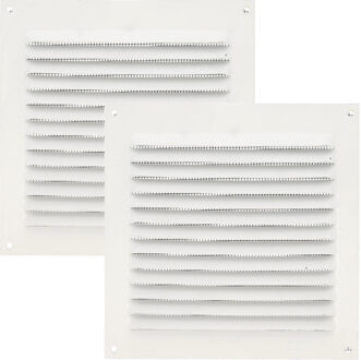 amig Ventilatie/muurrooster met gaas - 2x - 150 x 150mm - aluminium - wit - schoepenrooster
